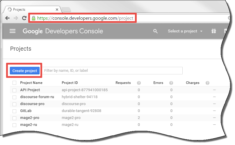 How to create a project in the Google Developers Console - Magento 2