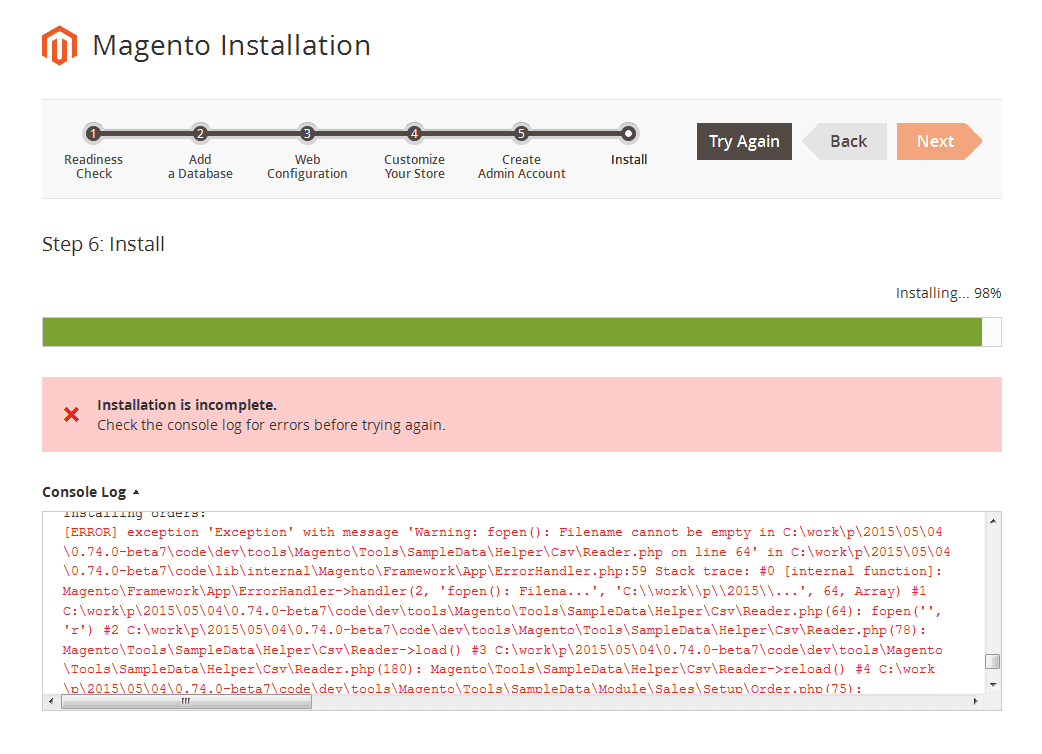 How To Fix Fopen Filename Cannot Be Empty When Installing With Sample Data Magento